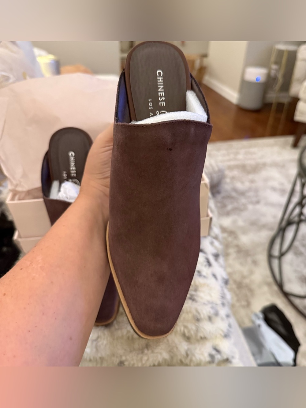NEW Chinese Laundry Crinkle Brown Suede Mule Booties Size 8.5 - Picture 4 of 8